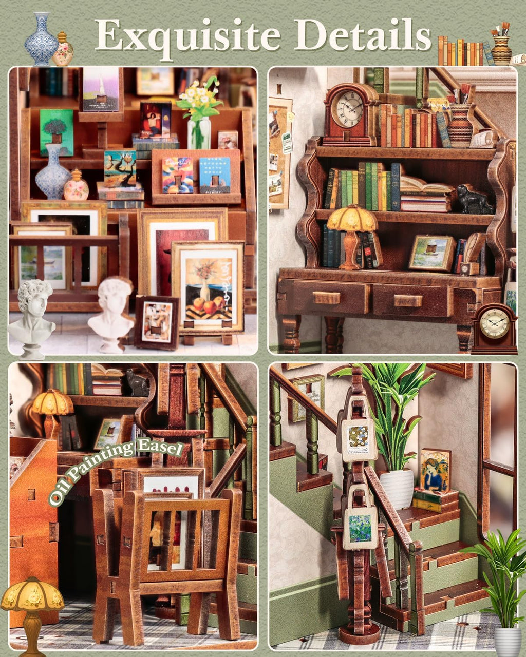 CUTEBEE Kit de rincón de libros - Kit de casa de muñecas en miniatura para