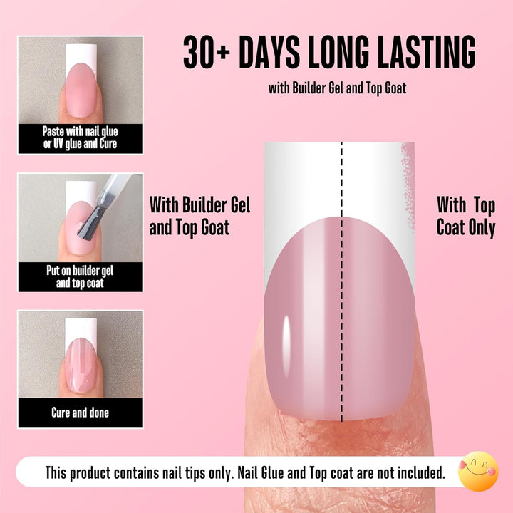 NOVO OVO Puntas de uñas postizas cuadradas blancas medianas y afila...
