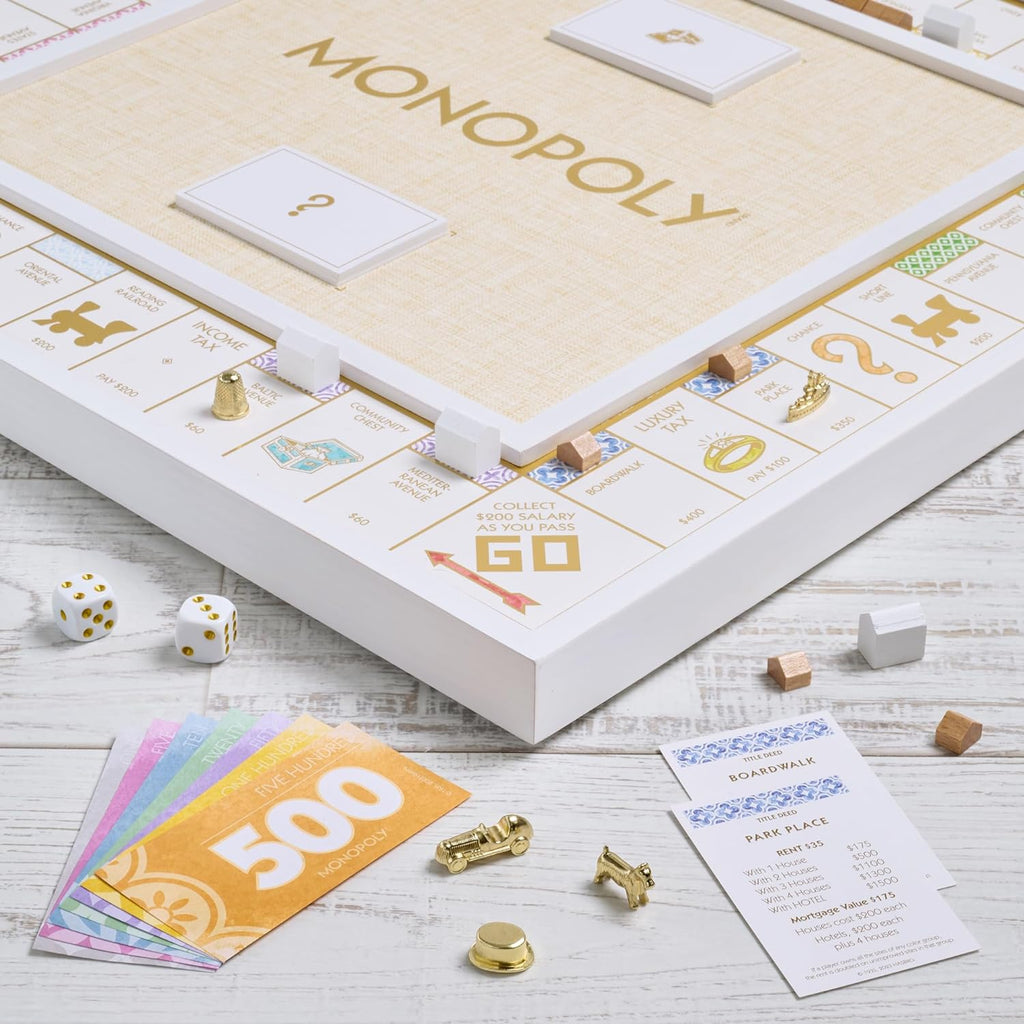WS Game Company Monopoly Bianco Edition Deluxe blanco Wood Board Game Set