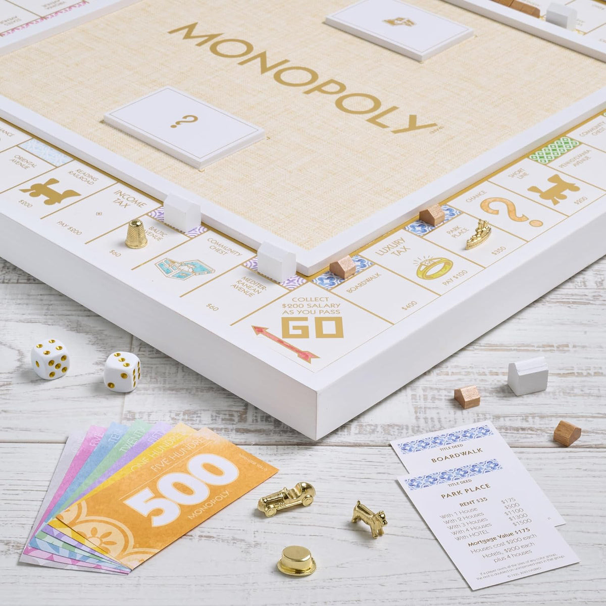 WS Game Company Monopoly Bianco Edition Deluxe blanco Wood Board Game Set