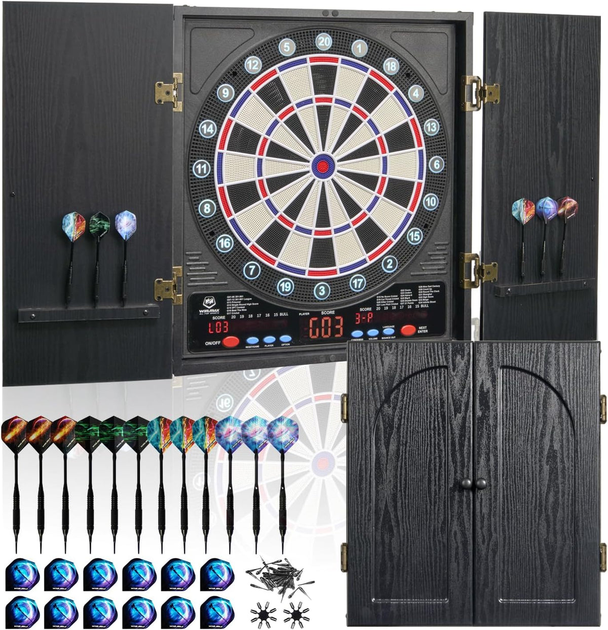 Electronic Dart Board con Cabinet Set, Dartboard con 8-Player Color Light