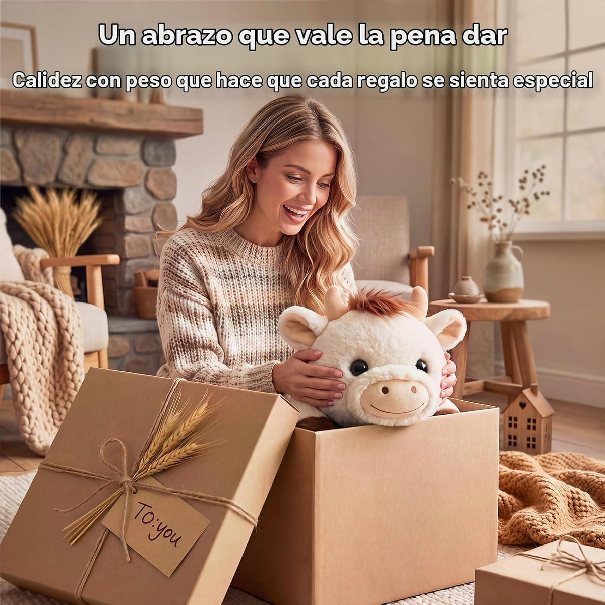 Mewaii Animales de peluche con peso de vaca con máscara de ojos, 3-5 libras