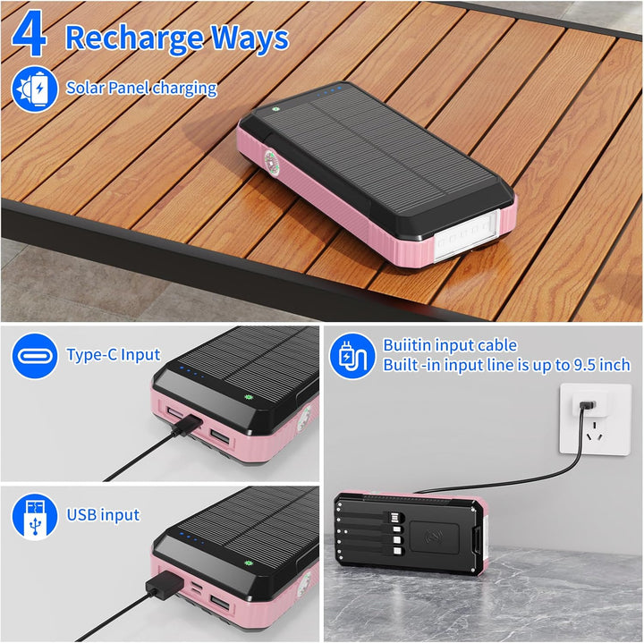 Banco de energía solar de 49800 mAh, cargador portátil con 4 cables...