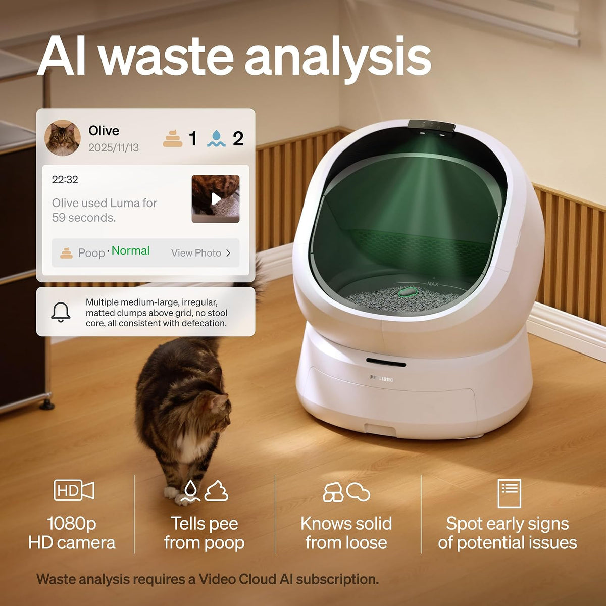 PETLIBRO Caja de arena automática con kit de accesorios y prueba de IA de 90 días, gran caja de arena autolimpiante con parte superior abierta con análisis de residuos de cámara AI, reconocimiento de