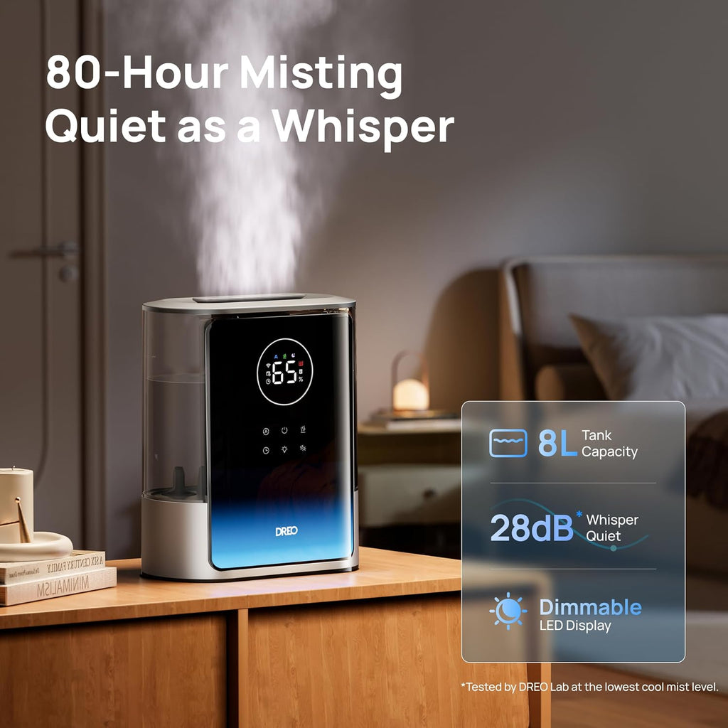 DREO 8L Humidificador inteligente para habitación grande, 80 horas de