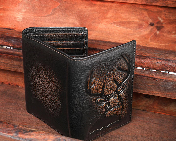 Carteras trifold DK86 para hombre de cuero genuino con bloqueo RFID...