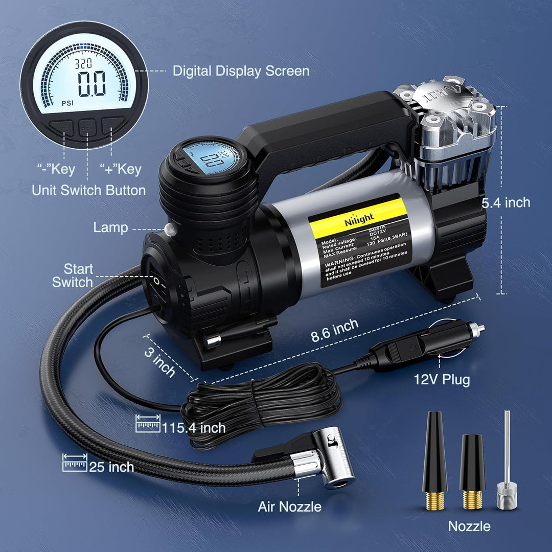 Nilight Compresor de aire portátil, inflador de neumáticos de 12 V,...