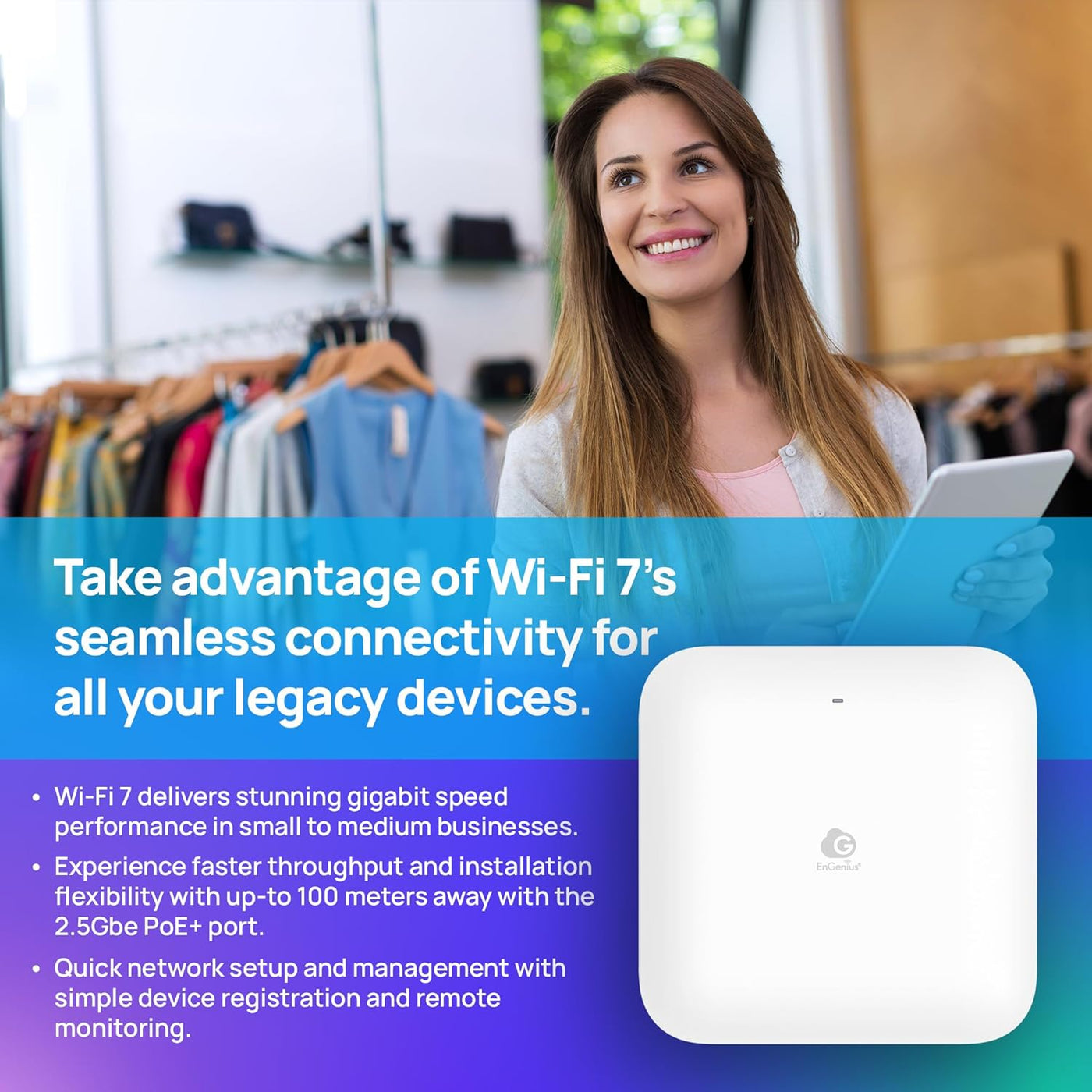 EnGenius Punto de acceso para interiores ECW510 Wi-Fi 7 \u2013 Dual...