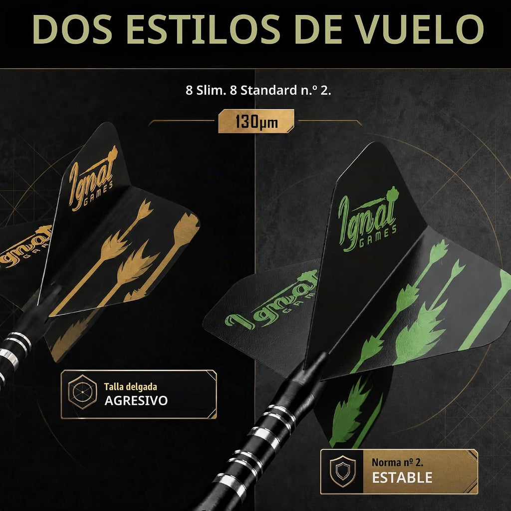 Set de dardos con punta de acero, 6 piezas, barrels de latón ranurados, Darkborn