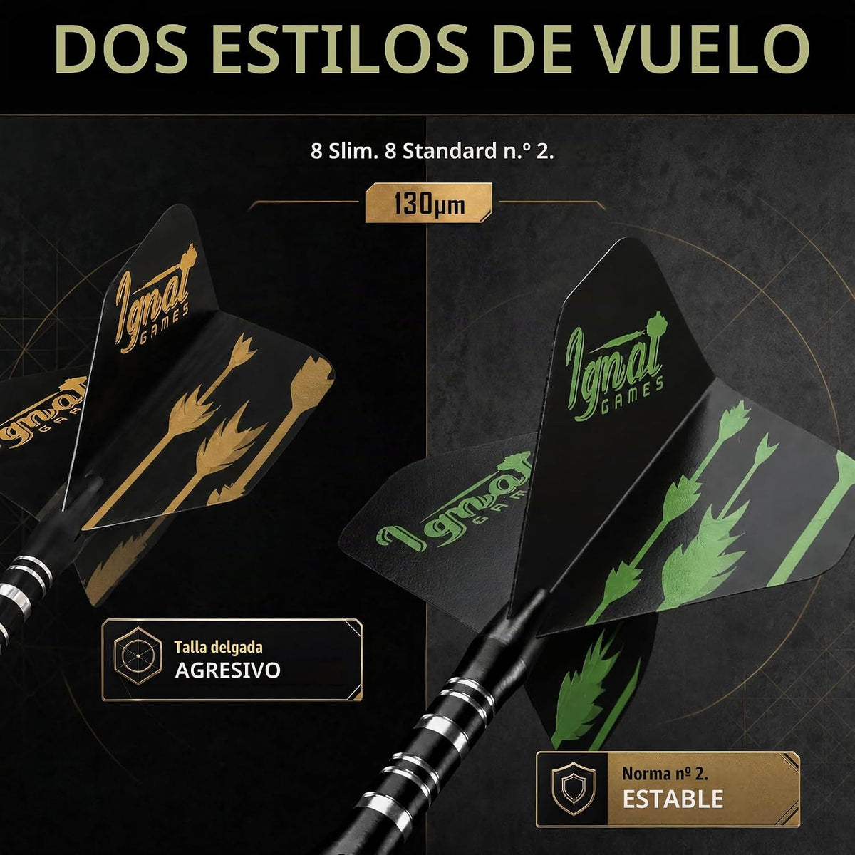 Set de dardos con punta de acero, 6 piezas, barrels de latón ranurados, Darkborn