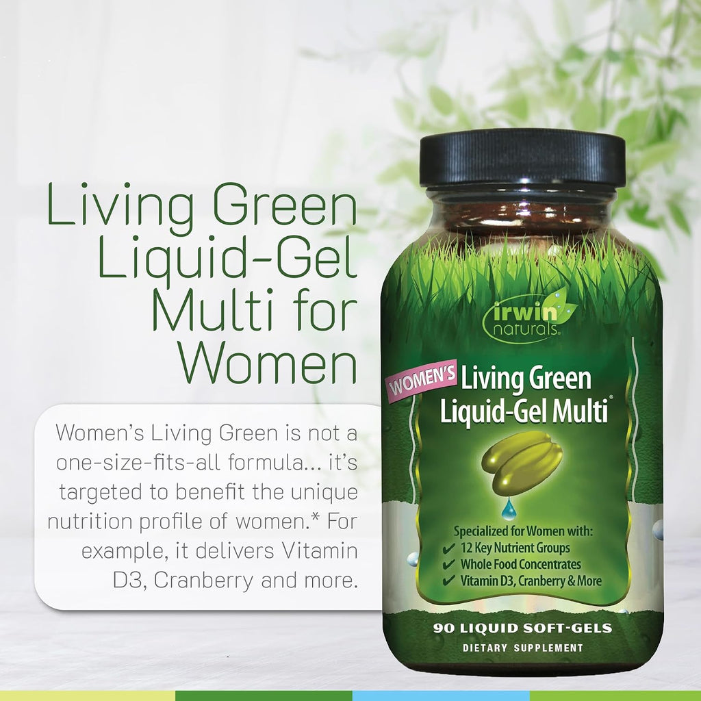 Irwin Naturals Multivitaminas de gel líquido verde vivo para mujer, 90, 90 unidades (paquete de 2)