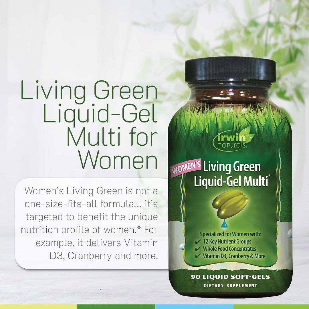 Irwin Naturals Living Green Liquid Gel Multi para Mujer - 90 Geles...