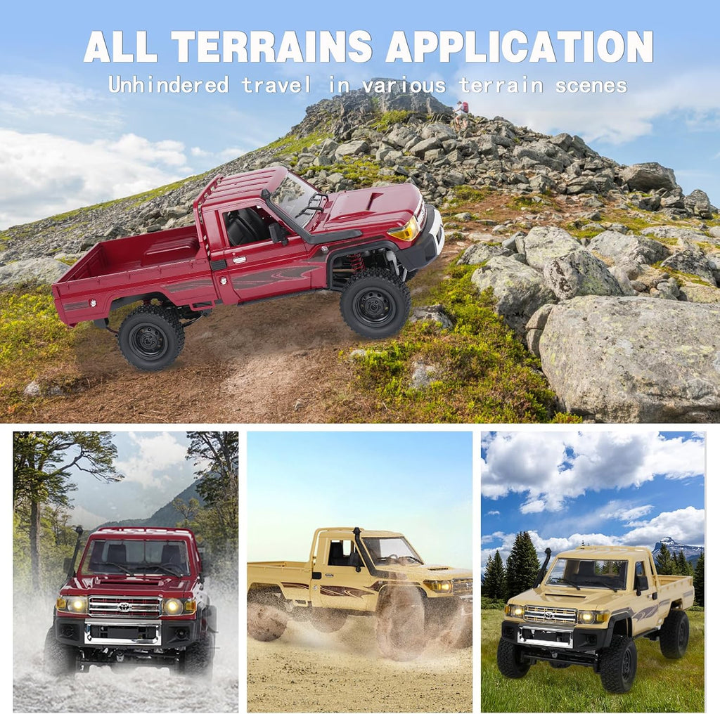 MN-82 RC Rock Crawler Coche Camioneta Toyota Escala 1/12, Camión de Control Remoto Todoterreno 4WD 2.4GHz, Modos de 2 Velocidades, 2×1200mAh Baterías, Oruga Todo Terreno para Adultos Niños Interior