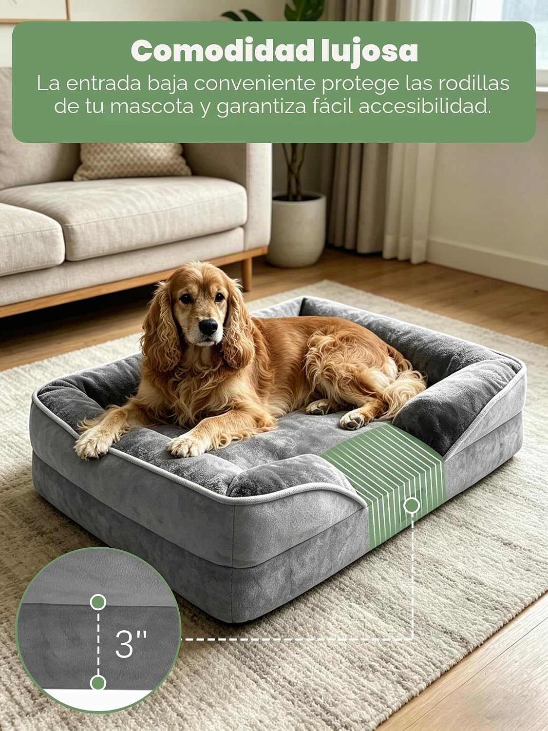Spotted Play Cama Ortopédica para Perros con Laterales - Camas Sofá para Perros Grandes, Cama Sofá de Espuma de Apoyo para Mascotas con Funda Extraíble Lavable, Forro Impermeable y Base Antideslizante