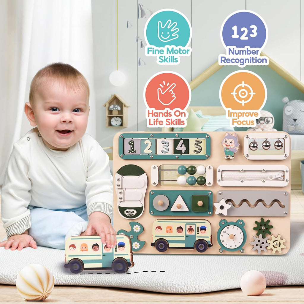 Tabla Montessori grande para bebés y niños pequeños de 1 a 3 a 17 pulgadas, tabla de actividades sensoriales de madera - Habilidades motoras finas y juguete educativo de aprendizaje temprano para niños de 1, 2, 3 años, apto para viajes y seguro