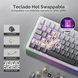RedThunder Teclado mecánico inalámbrico K75, perilla CNC, Tri-Mode...