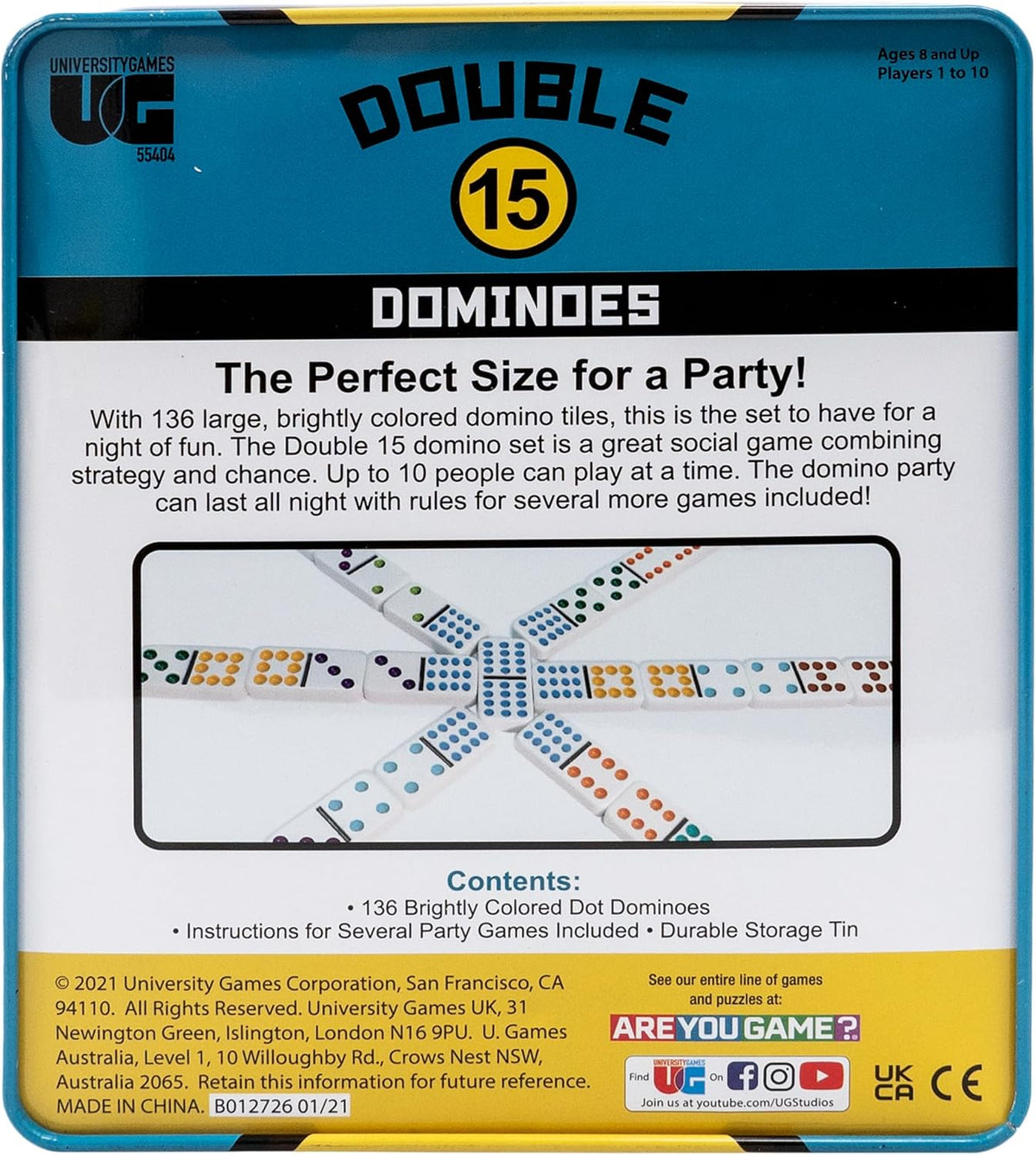 Double 15 Domino Game - Lata de viaje, juego familiar portátil, a partir de 8 años