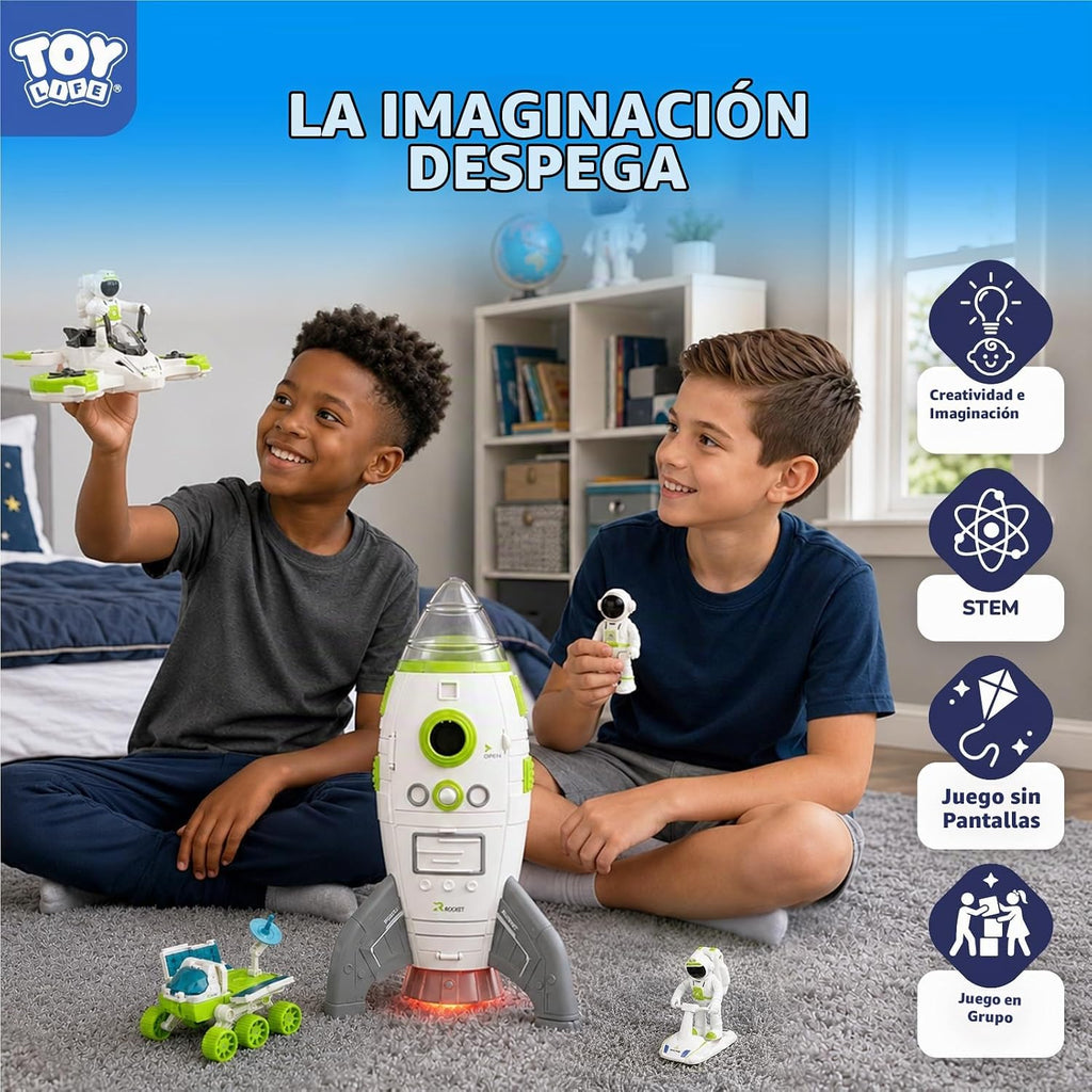 TOY Life Juguete de cohete espacial para niños, transbordador con astronauta nave espacial, planeta y automóvil, para niños de 3, 4, 5, 6, 7, 8, regalo de cumpleaños para mayores de 3 años
