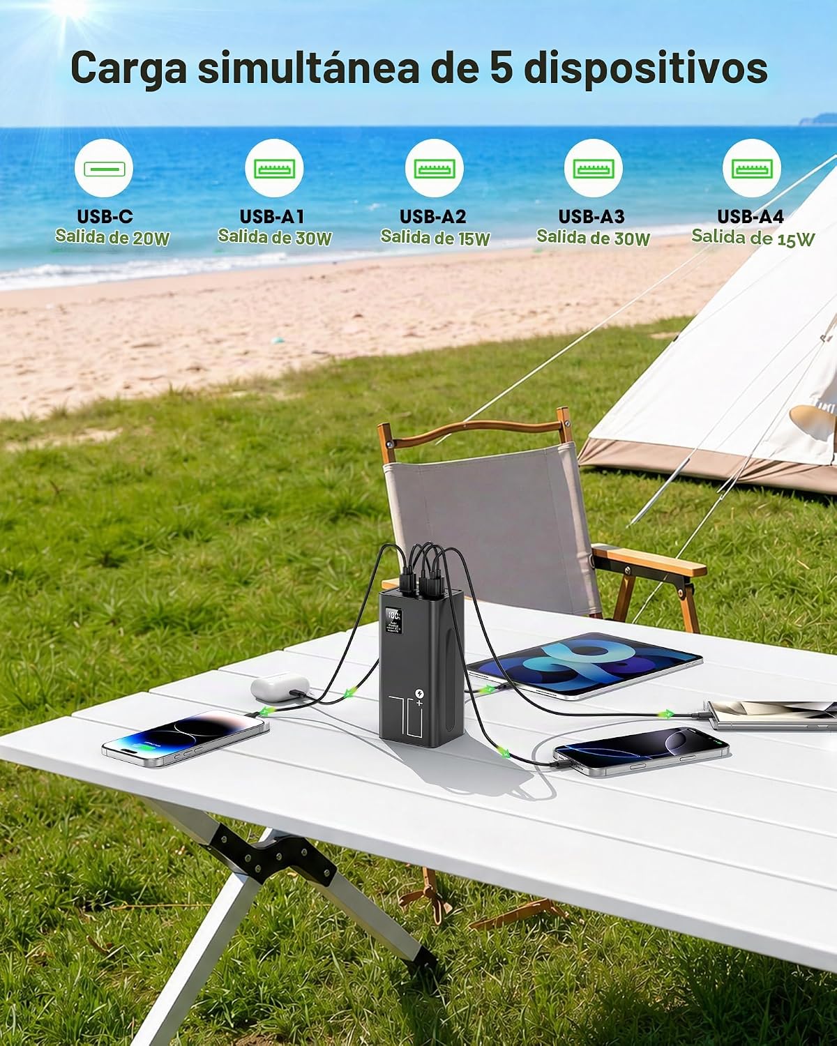 Relliphent Cargador portátil de 70000 mAh, cargador portátil de 30...
