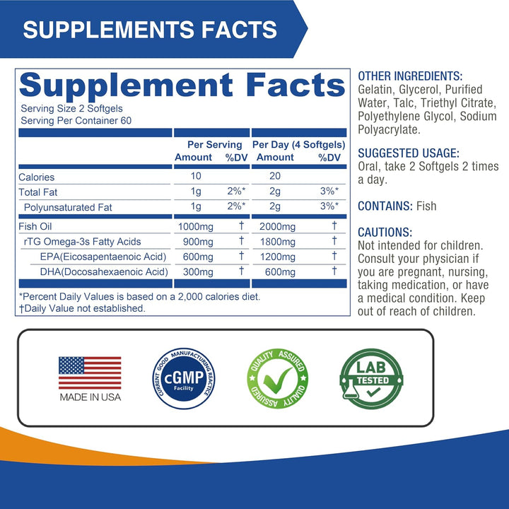 LOVITA Suplemento de aceite de pescado Omega-3 de 2000 mg para homb...