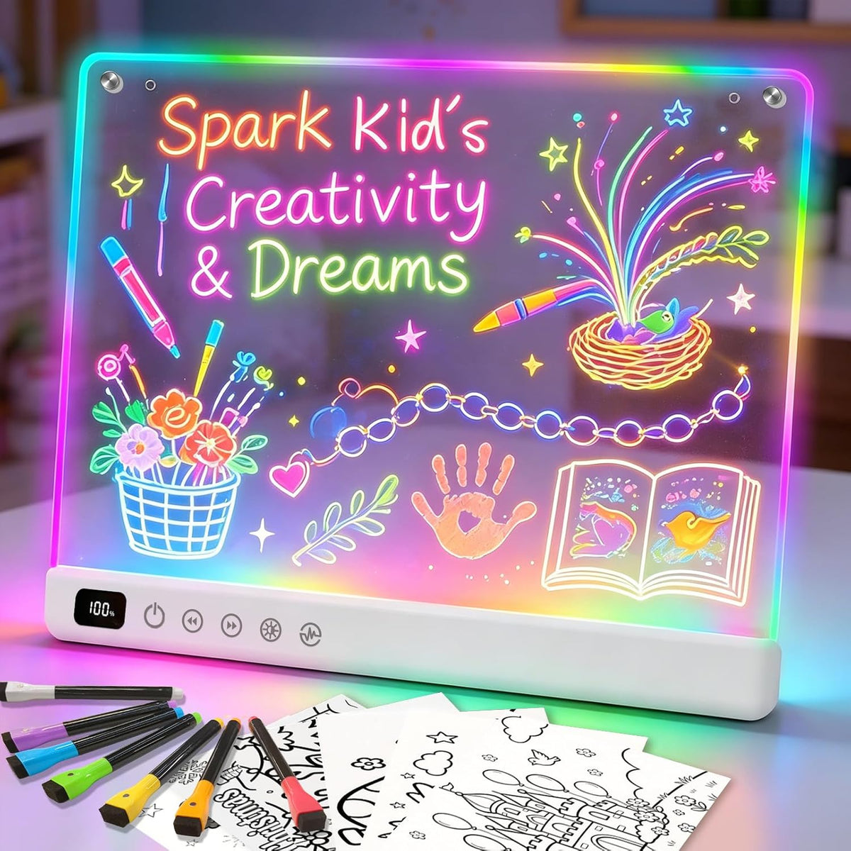 Tablero de dibujo LED con 13 efectos de luz, 16 pulgadas, recargable, para garabatos LED, con colores, tableta de dibujo con luz de neón, regalos para niños, ideas de regalo de Pascua