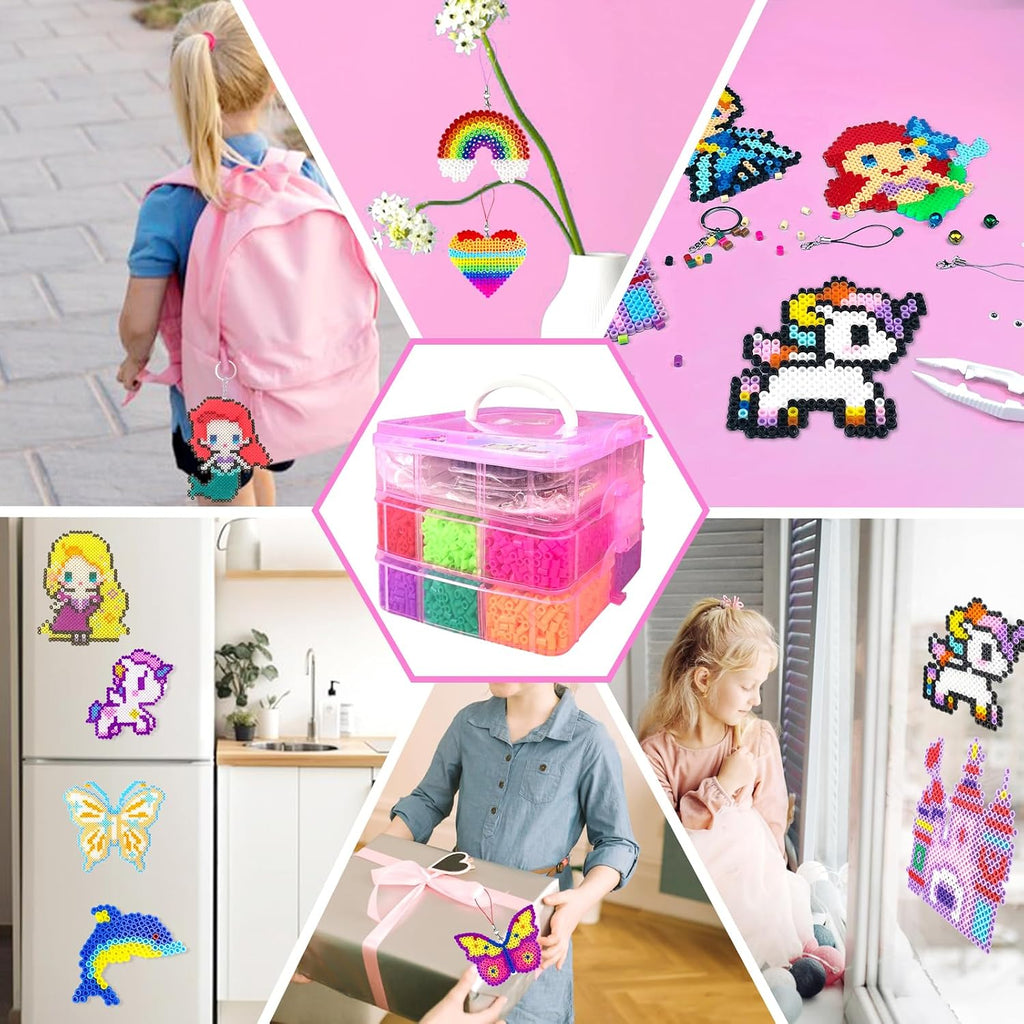 Kit de 11000 cuentas fusibles - Juego de cuentas de 5 mm de 20 colores con caja de almacenamiento, tablero de clavijas, papel de planchado y accesorios, kits de arte y manualidades para niños de 5