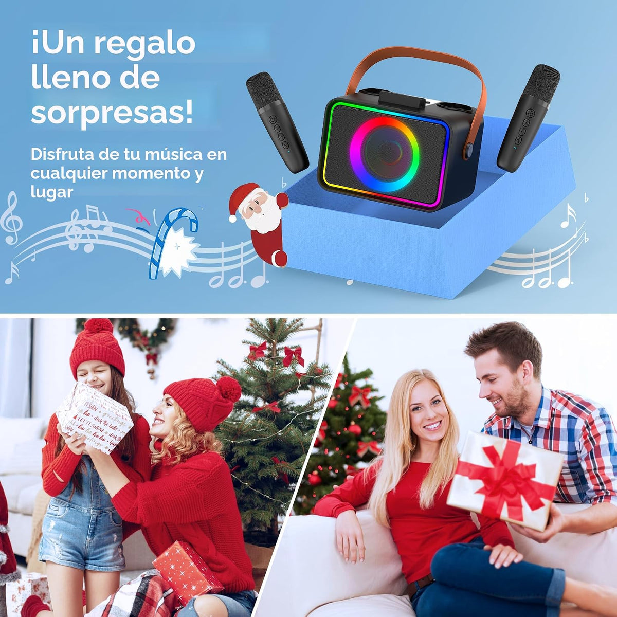 Máquina de karaoke para niños y adultos, altavoz Bluetooth, 2 micrófonos