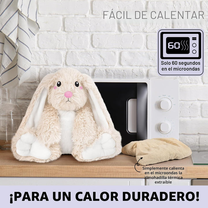 Happy Fuel - Peluche de conejo para microondas, almohadilla térmica...
