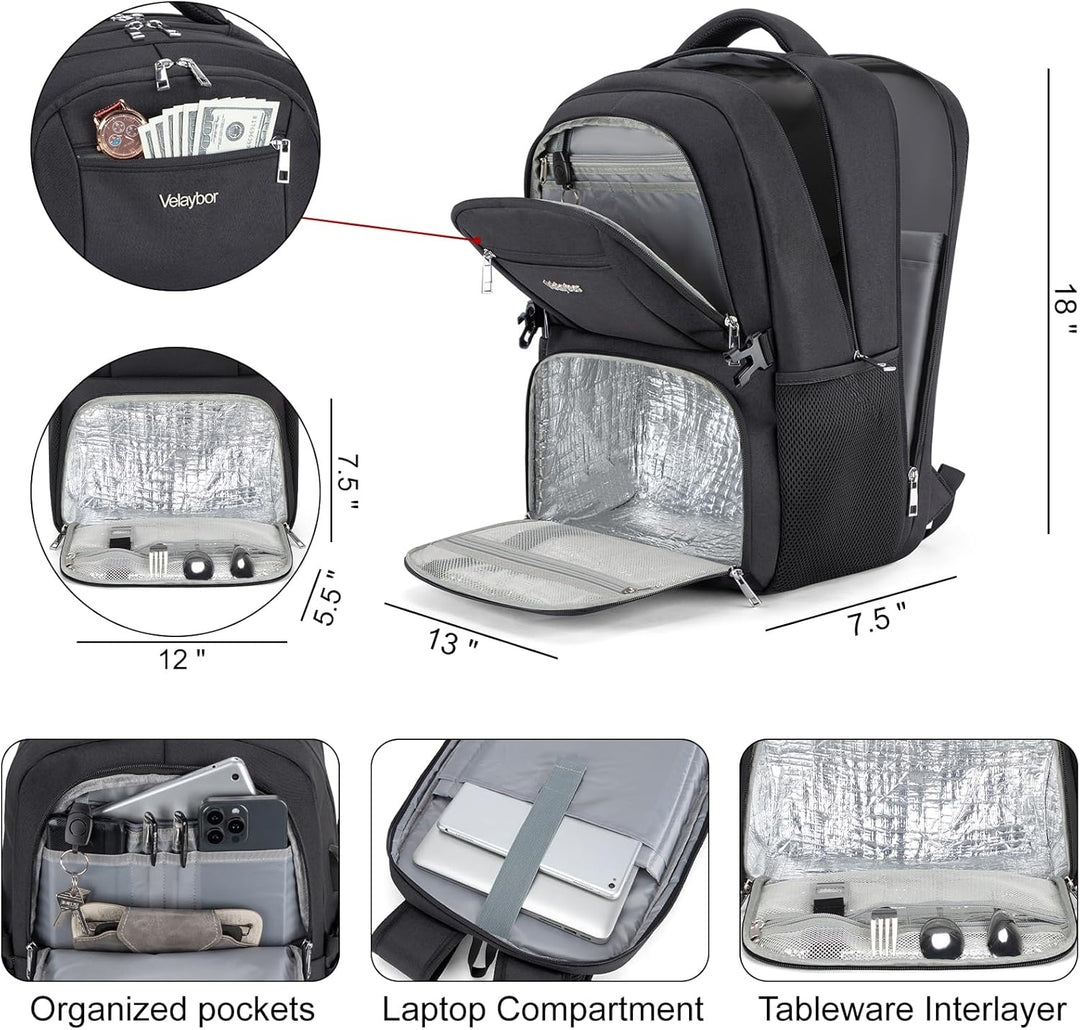 Velaybor Mochila de almuerzo aislada para laptop de 17 pulgadas, mo...