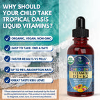 Tropical Oasis USDA - Gotas líquidas orgánicas de vitamina D3 K2, Vitamina D3+K2 para niños