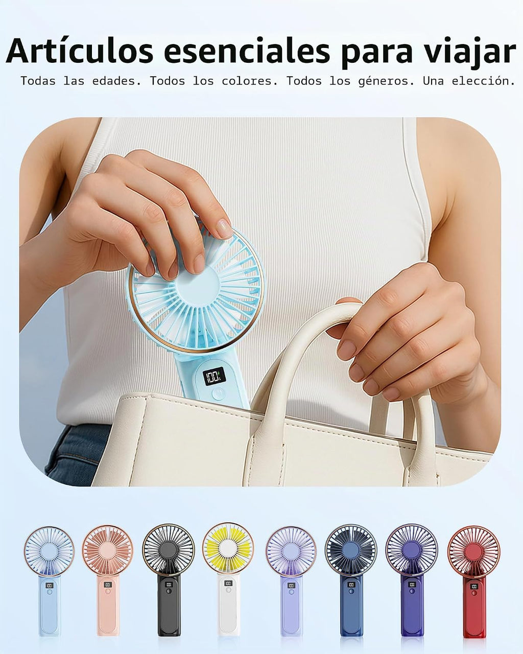 TUNISE Ventilador portátil de mano, 4000mAh, 180 ajustable, 6 veloc...