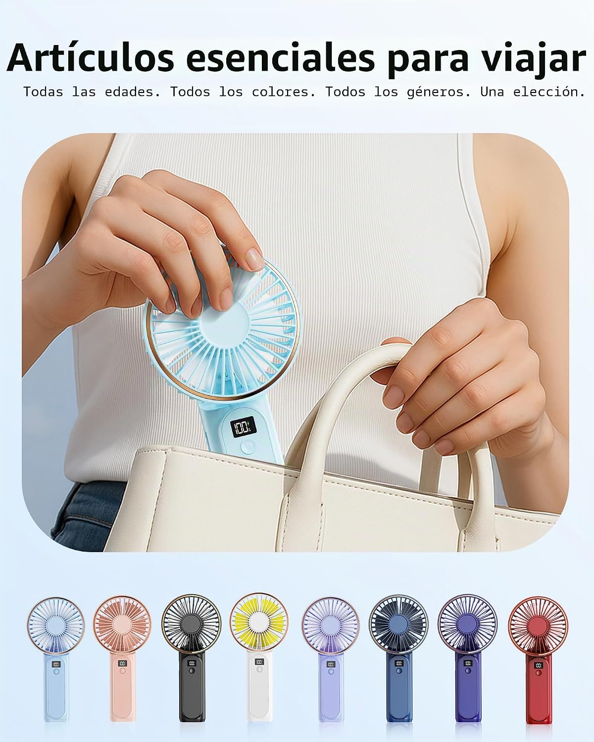 TUNISE Ventilador portátil de mano, 4000mAh, 180 ajustable, 6 veloc...