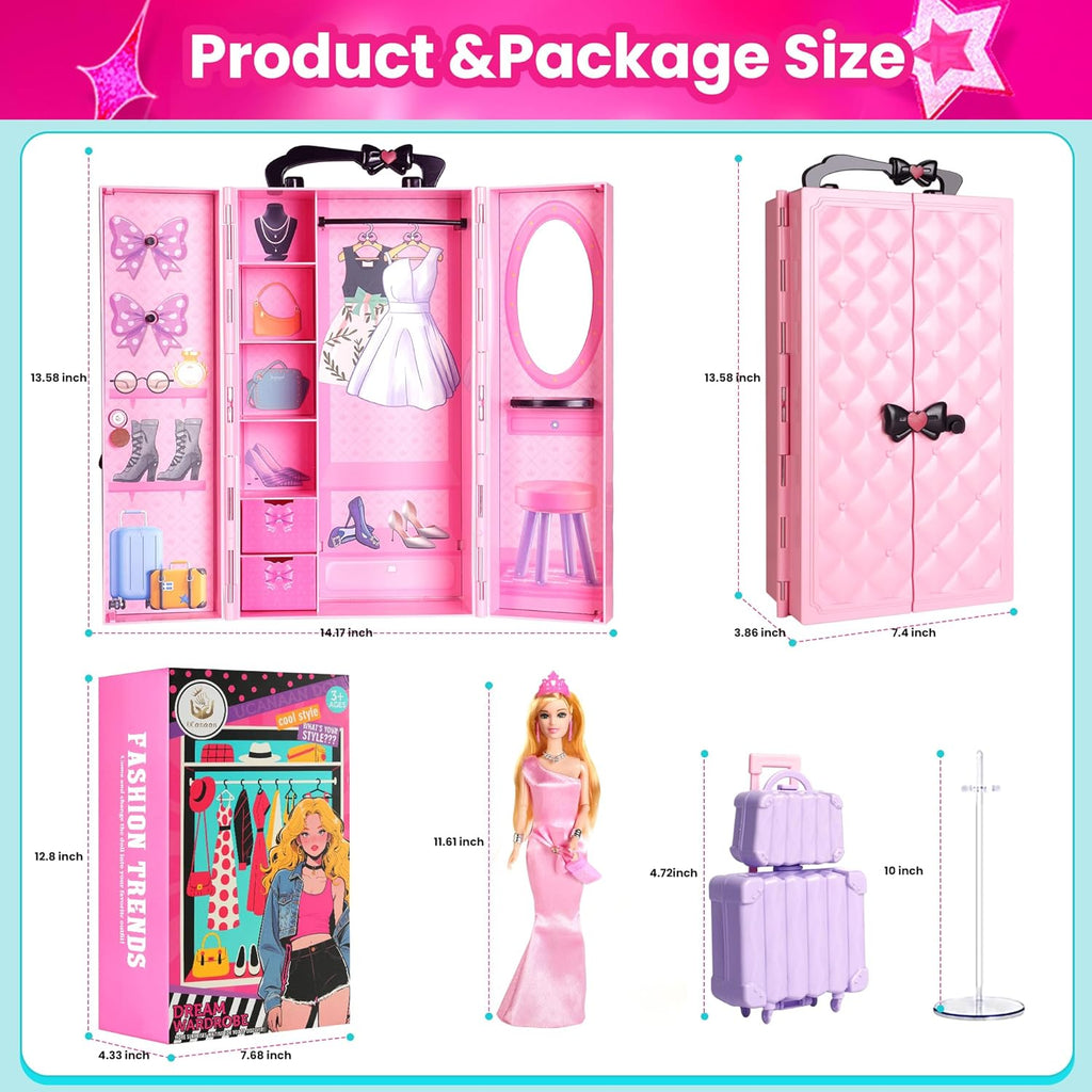 UCanaan Juego de ropa y accesorios para muñecas de 180 piezas, 180 unidades rosa