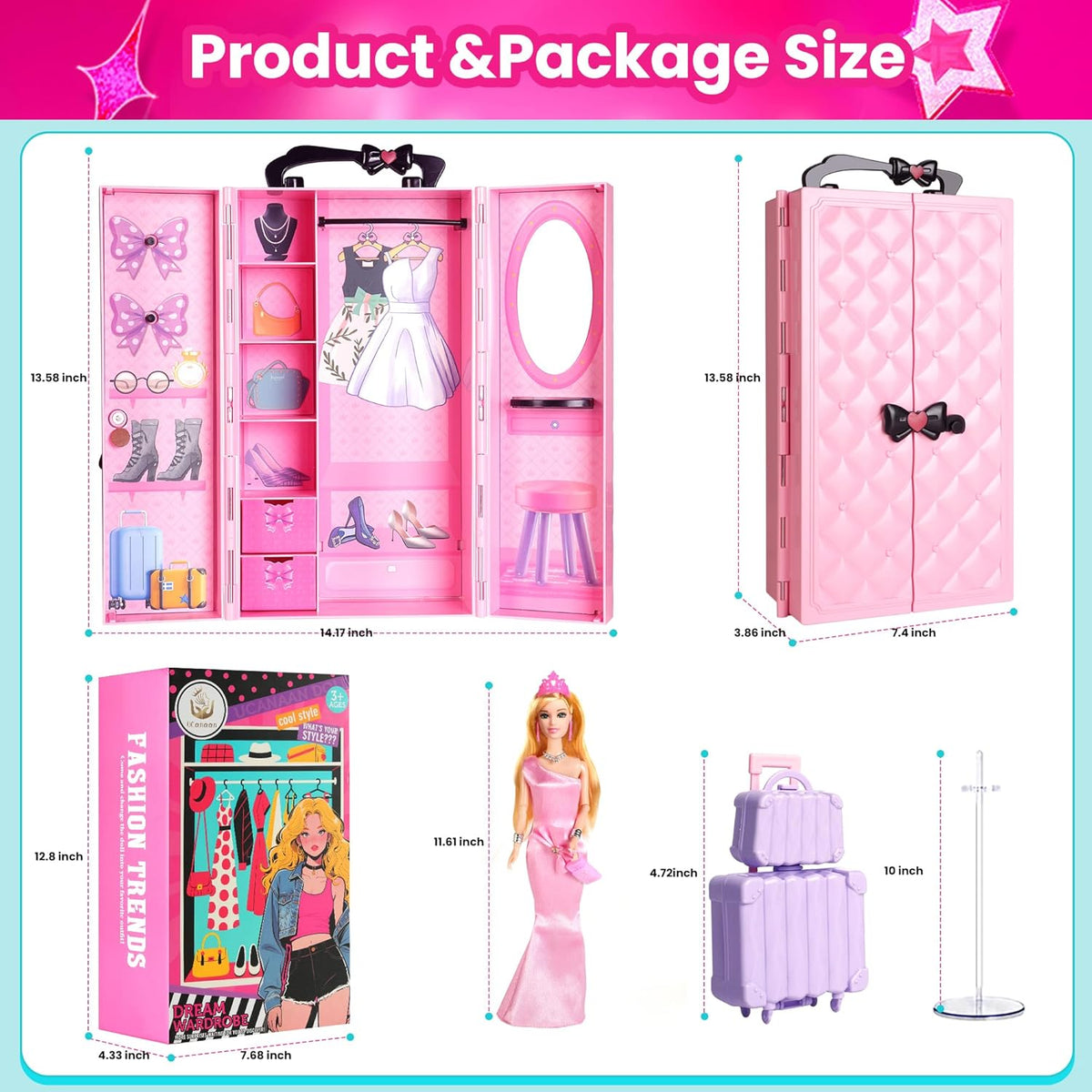 UCanaan Juego de ropa y accesorios para muñecas de 180 piezas, 180 unidades rosa