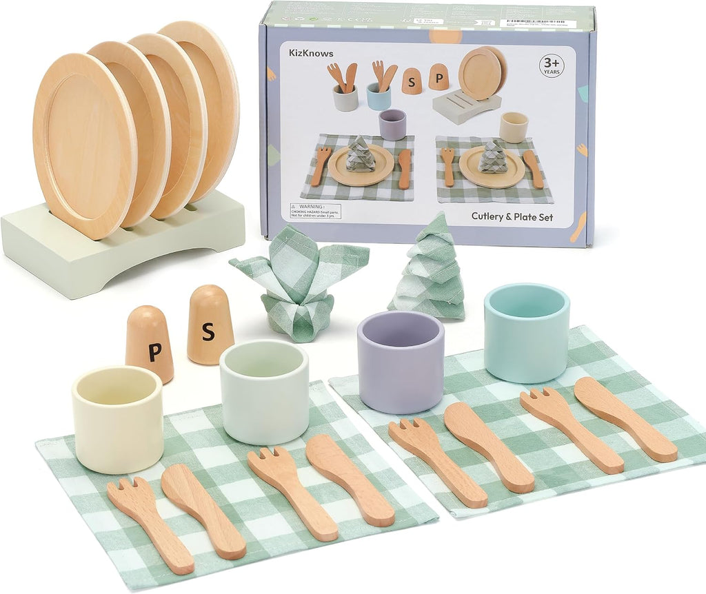 Platos de juego de madera para niños - Accesorios para cocina de juego
