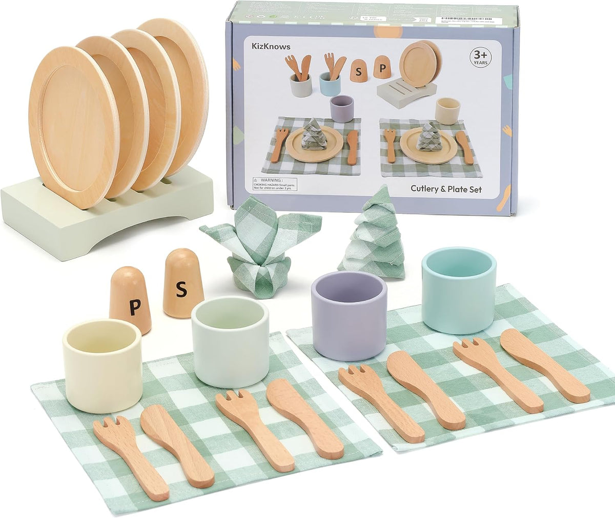 Platos de juego de madera para niños - Accesorios para cocina de juego