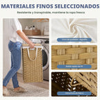 DUMOS Cesta de lavandería con tapa, cestas de mimbre de 65L, color amarillo