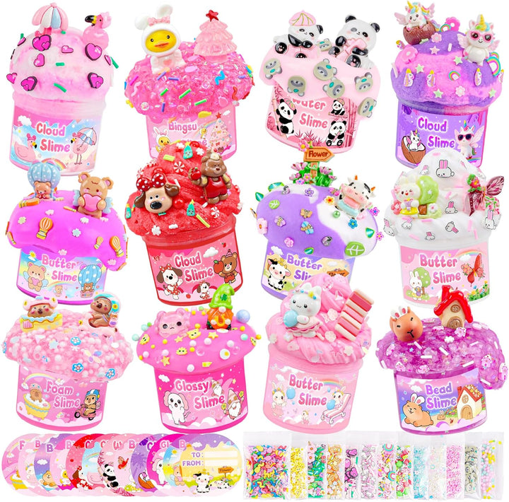 Paquete de 12 slimes, slime rosa para niños, kit de limo de nube de...