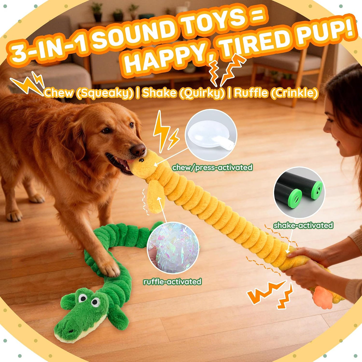 LECHONG Paquete de 2 juguetes chirriantes extra largos de 40 pulgadas para perros grandes, juguete de peluche suave para masticar, juguetes interactivos para perros de tira y afloja para todos los