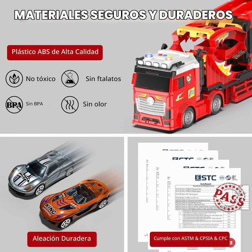 Camión 3 en 1 con Pista de Carrera Plegable de 45'', Juguete de Camionetas para Niños de 4-8 Años