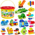 burgkidz Juguetes de construcción de animales para niños pequeños de 3 a 5 años, 135 bloques de construcción gigantes, rompecabezas creativo con cubo de almacenamiento, compatible con las principales