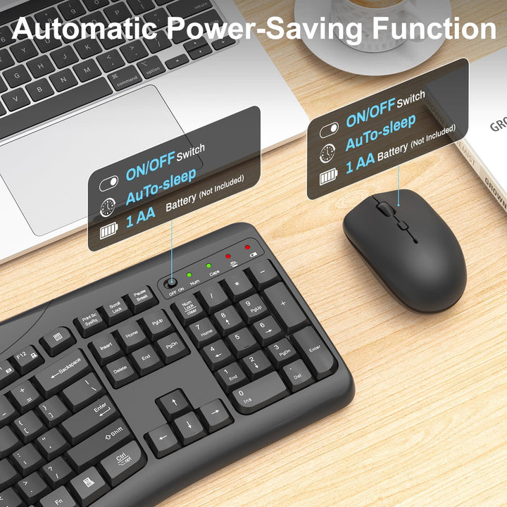 Combo de teclado y mouse inalámbricos, teclado curvo ergonómico sil...