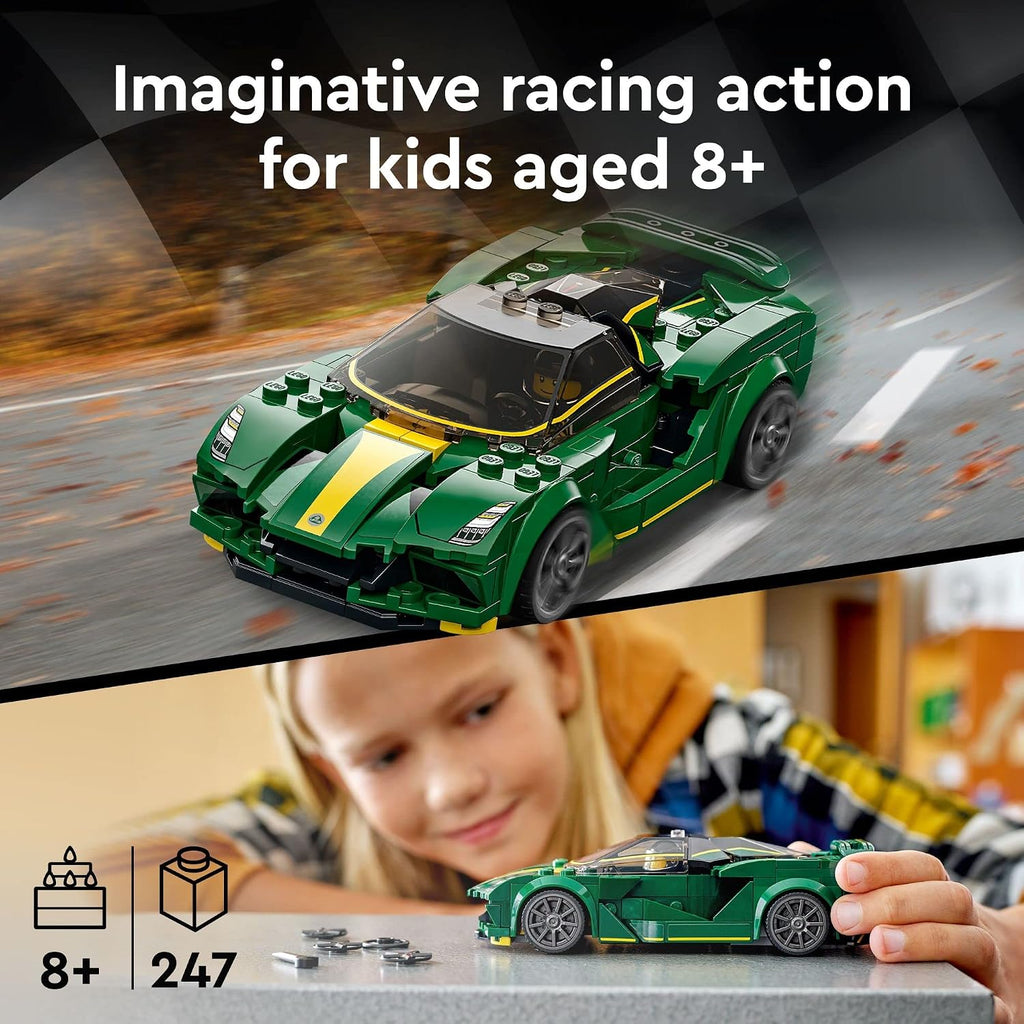 LEGO Speed Champions Lotus Evija 76907 Modelo de juguete de coche de carreras para niños, juego coleccionable con minifigura de conductor de carreras