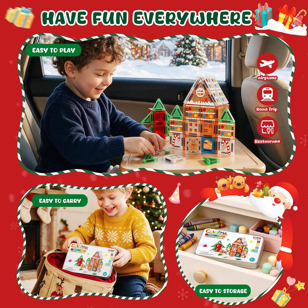 Juego de 40 mini azulejos magnéticos de Navidad, casa de jengibre para