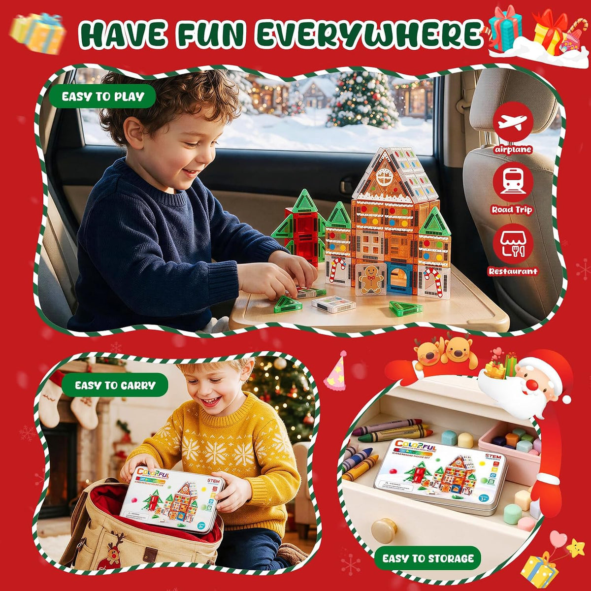 Juego de 40 mini azulejos magnéticos de Navidad, casa de jengibre para