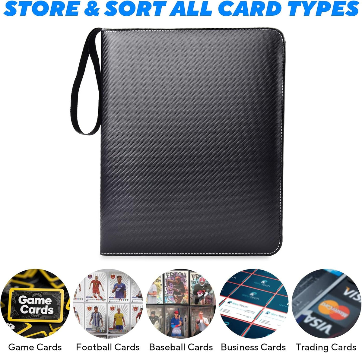 Carpeta portátil de 9 bolsillos, con capacidad para 1080 tarjetas