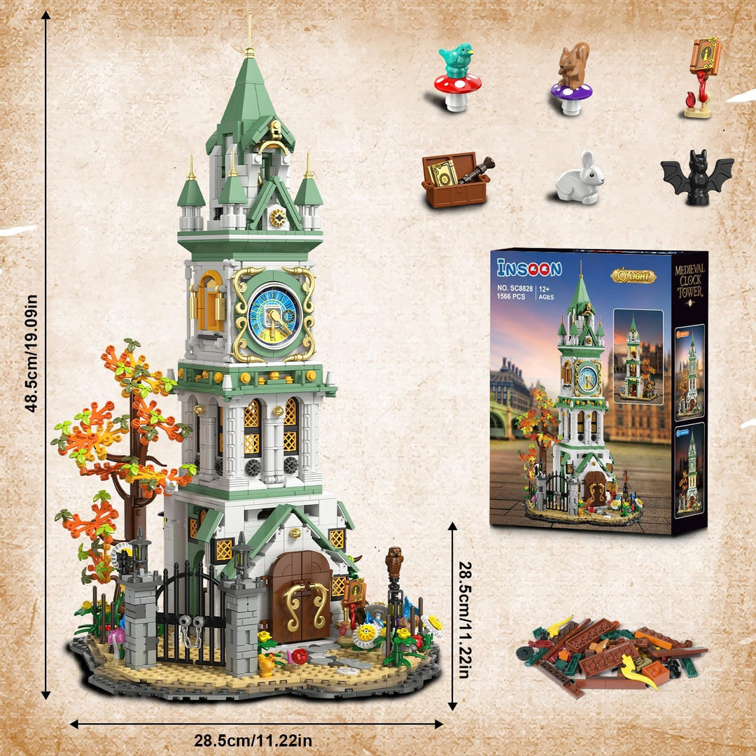 Juego de construcción de torre de reloj mágico con luz