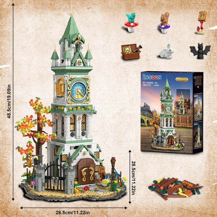 Juego de construcción de torre de reloj mágico con luz