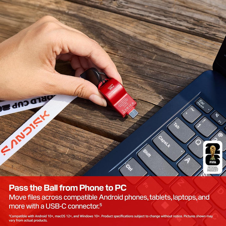 SANDISK Unidad flash USB-C de 128 GB, edición de la Copa Mundial de...