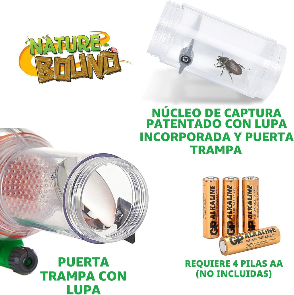 Nature Bound Juguete para atrapar insectos | Aspiradora de bichos ecológica, atrapa y libera | Juguete de juego para interior y exterior de 3 a 12 años | Incluye núcleo de captura con magnificación |